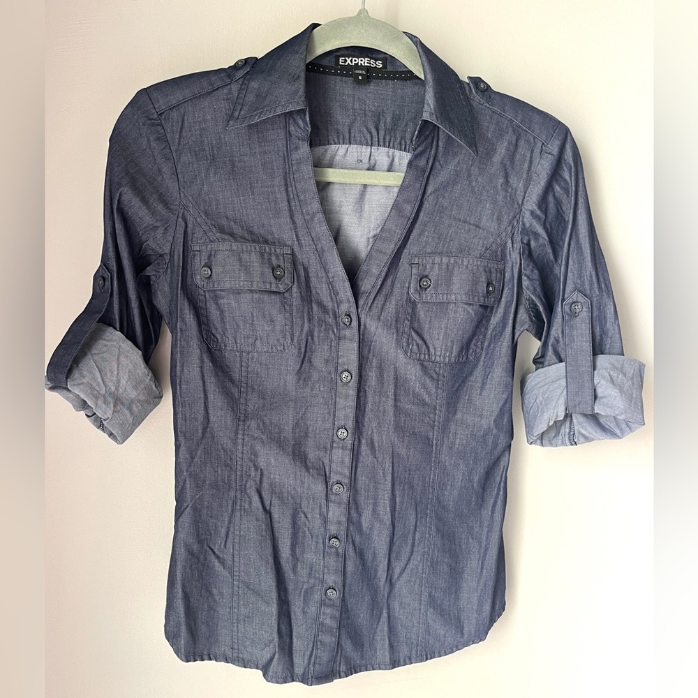 Express Denim Button-Up Shirt | Size S | Adjustable Sleeves | Perfect Condition